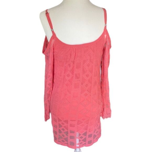 ❣️5/$50 Xhilaration Coral Pink midi dress, open shoulder, flared Longsleeves - Picture 2 of 3